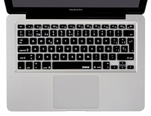 XSKN Spanish Silicone Keyboard Skin Cover for MacBook 13 15 17 inch EU/UK European Keyboard Layout (Black)