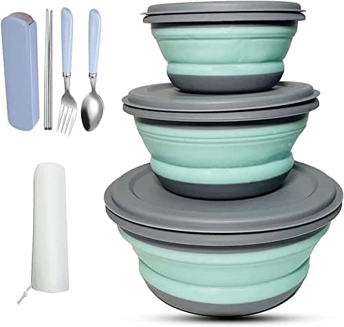 Dodxoy Collapsible Food Storage Containers, Set of 3 Silicone Lunch Containers, Prep/Storage Bowls Microwave and Freezer and Dishwasher Safe (Blue)