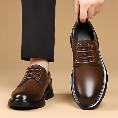 Mens Genuine Leather Lace Up Chunky Heel Platform Oxfords Round Toe Non-Slip Lug Sole Business Formal Dress Shoes for Office Wedding Party Increase Height4