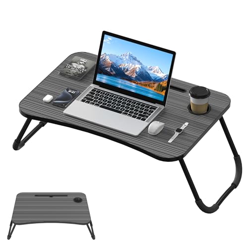 YRHome Mesa plegable para ordenador portátil para cama y sofá, 60 x 40 x 28 cm, mesa para ordenador portátil, mesa de cama con soporte para bebidas, ranura para mesa y ranura para tazas, mesa ligera