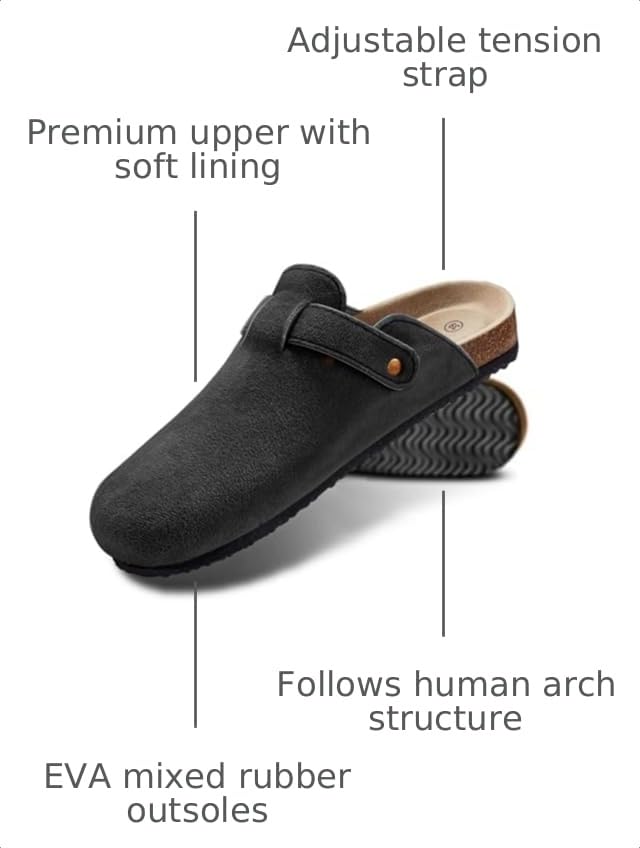 Image of KEMISANT Men Clogs-Comfortable Suede Mules Slippers Sandals Nurse Potato Shoes Unisex-Cushioned Cork-Footbed