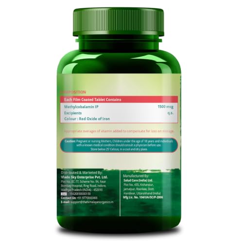 Image of Vlado's Himalayan Organics Vitamin B12 Tablets 1500 mcg -Active form of Methylcobalamin Vitamin B12 Supplements for Men & Women- 180 Veg Tablets (6 Months Supply Pack)