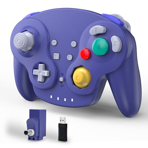 miadore Mando inalámbrico GameCube de 2,4 GHz para Switch, Switch Online, receptor USB y NGC, compatible con consola GameCube, PC Windows,Mac iOS, Raspberry Pi y Steam (Púrpura)