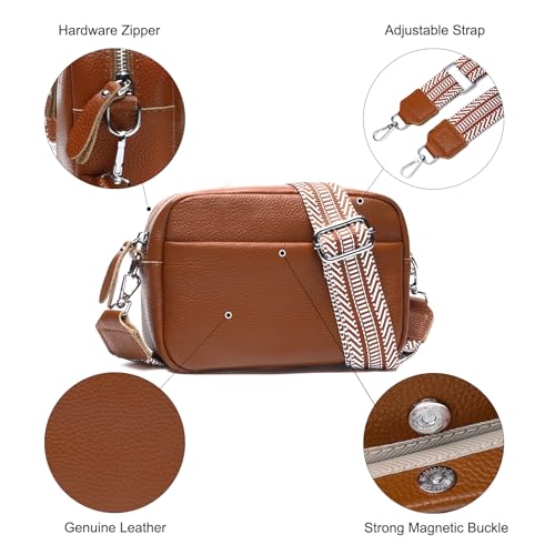 Image of Small Crossbody Bags for Women Genuine Leather, Guitar Strap Shoulder Handbag Purse Camera Bag with Rfid Card Slots, brown