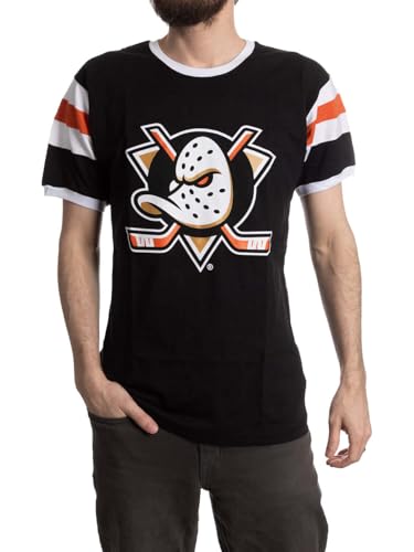 Calhoun NHL Surf & Skate Mens Shoulder Stripe Varsity Inset Sleeve Retro Style T-Shirt The Coastal Collection (Anaheim Ducks X-Large)