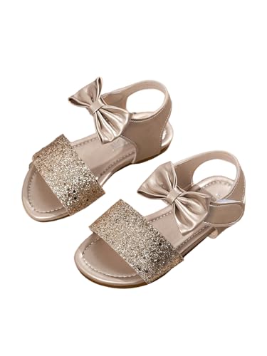 Verdusa Girl's Sparkly Dressy Sandals Summer Vacation Open Toe Flat Leather Bow Sandals