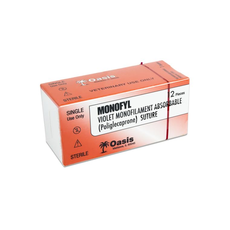 Oasis Vet Monofyl (Poliglecaprone) Synthetic Absorbable Monofilament Suture, 3-0, (FS-2) 3/8 19mm Reverse Cutting Needle, 75cm, 12/Box, Veterinary Use