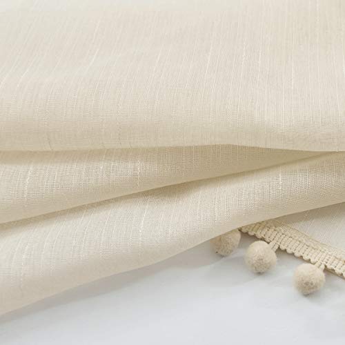 Treatmentex Pompom Linen Sheer Curtains for Living Room 84inches Long Decorative Natural Window Curtain Draperies for Kids Bedroom Slub Textured Voile 52" W, 1 Pair - Thumbnail 5