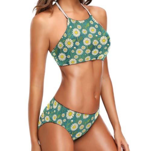 Bikini triangle réglable du S au XXL avec culotte coupe haute fleurie - 6