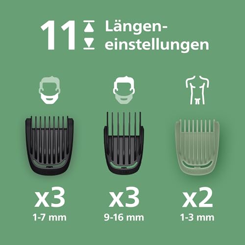PHILIPS Multigroom Series 5000 All-in-One 10-teiliger Barttrimmer und Haarschneider für Gesicht, Kopf und Körper, selbstschärfende Metallklingen, elf Längeneinstellungen (0,5–16 mm), Modell MG5918/15 3