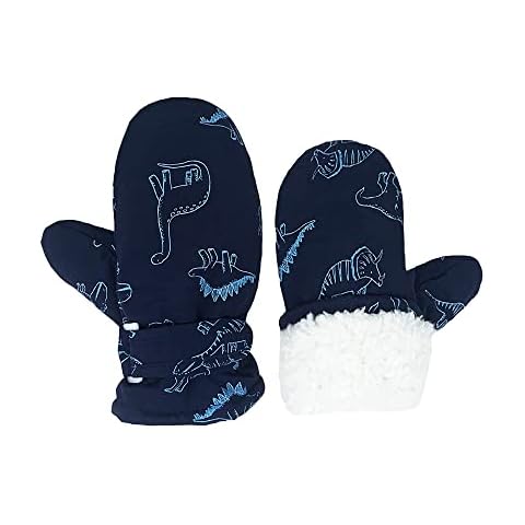 UTTPLL Lined Fleece Toddler Mittens Waterproof Infant Baby Toddler Kids Winter Mittnes Warm Ski Snow Gloves For Boys Girls Dinosaur Blue 6-24 Months Cover