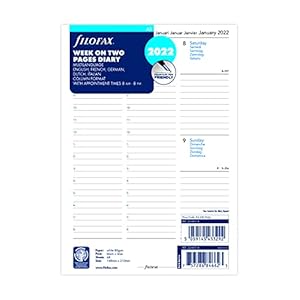 Filofax A5 Week op twee pagina’s 5 Taalafspraken 2022 Dagboek