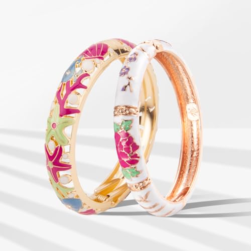 Image of UJOY Vintage Cloisonne Jewelry Handcrafted Bracelets Gorgeous Enameled Flower Plated Cuff Bangles Gifts 88A