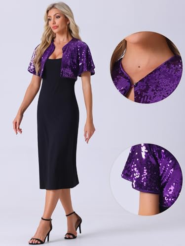 Image of Allegra K Sequin Bolero for Women's Sparkly Crop Glitter Formal Shrug for Evening Dresses