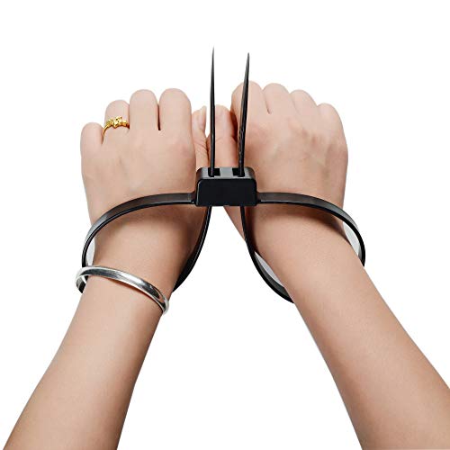 10 PCS Heavy Duty Strong Police Zip Tie Handcuffs Disposable Nylon Double Locking Cuffs Black Plastic Cable Ties, 250-lbs Tensile Strength, 27.5\" Long - Thumbnail 6