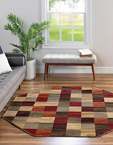 Image of Unique Loom Barista Collection Area Rug - Gava (7' 1 inch Octagon, Multi /Brown)