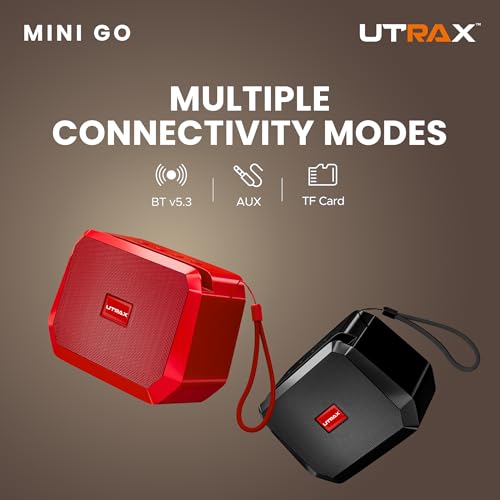 Image of UTRAX Mini Go 10W Bluetooth Speaker with 8 Hours Playtime | High Bass Portable Mini Speaker | Bluetooth 5.3 | USB Drive Support | Type-C Fast Charging | Black