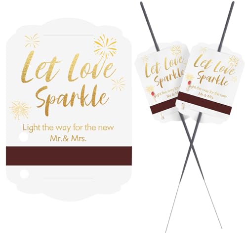 100PCS Sparkler Decor Tags for Wedding Send Off - Let Love SparkleGold Foil Stamped Metallic Sparkler Cardstock for Wedding Send Off Anniversary Exit White Lace Gold-Embossed Label Card