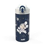 Zak Designs Disney Vacuum Insulated, Stainless Steel Kids Water Bottle with Flip-Up Straw Spout and Locking Spout Cover, Durable Cup for Sports or Travel (14 oz, 18/8 SS, Mickey Mouse)