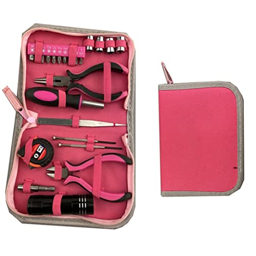 Kit de herramientas para damas Terramientas para el hogar para mujeres Herramientas de reparación de apartamentos para el hogar con alicates de linterna Medición de la bolsa de almacenamiento de cint