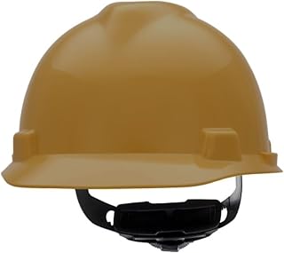 MSA 475365 V-Gard Cap Style Safety Hard Hat With Fas-Trac III Ratchet Suspension | Polyethylene Shell, Superior Impact Protection, Self Adjusting Crown Straps - Standard Size in Gold