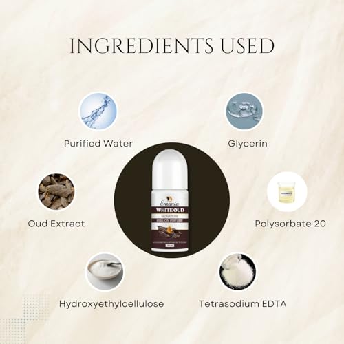 Image of Emania White Oud Underarm Roll-On Deodorant Controls Odour & Reduces Pigmentation, 0% Alcohol & 0% Aluminium, Brightens Skin & Exfoliates Underarm, Flora Fragrance, 50ml (Pack of 1)