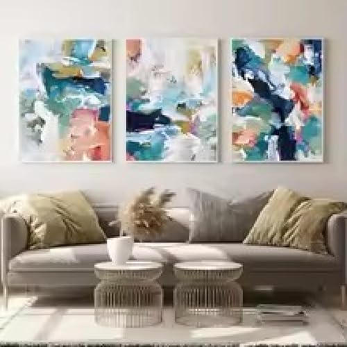 Toile abstraite minimaliste multicolore 40x60 cm lot de 3 sans cadre salon