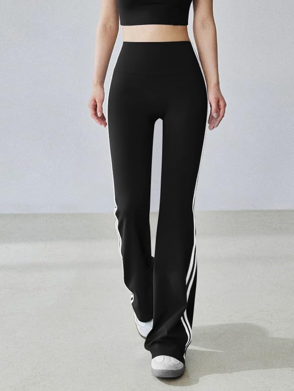 OQQ Yoga Pants Women High Waist Stripes Soft Casual Stretch Flared Bottoms Trousers - Image 2