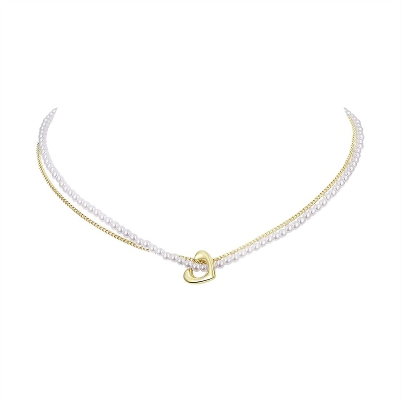 LNNSHX Collar Collar De Perlas De Imitación De Amor Barroco Collar De Accesorios De Cadena De Clavícula De Doble Capa De Moda Collar para Mujer Collar De Mujer