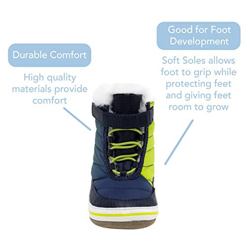 Robeez First Kicks Baby Boots High Top Shoe For Infant/Toddlers, Girl Boy Unisex, Aspen Navy Nylon/Plush Faux Fur, 3-6 Months #TOP2