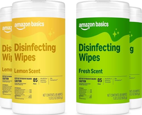 Amazon Basics Disinfecting Wipes, Lemon & Fresh Scent, Sanitizes, Cleans, Disinfects, Deodorizes...