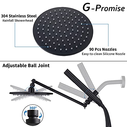 Image of G-promise All Metal Dual Shower Head Combo | 8 inch Rainfall Shower Head, Handheld Shower Wand | Smooth 3-way Diverter | with Adjustable Extender - An Upgrade of Shower Experience (Matte Black)