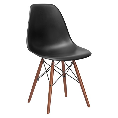 Poly and Bark Vortex Modern Mid-Century Side Chair with Wooden Walnut Legs for Kitchen, Living Room and Dining Room, Black