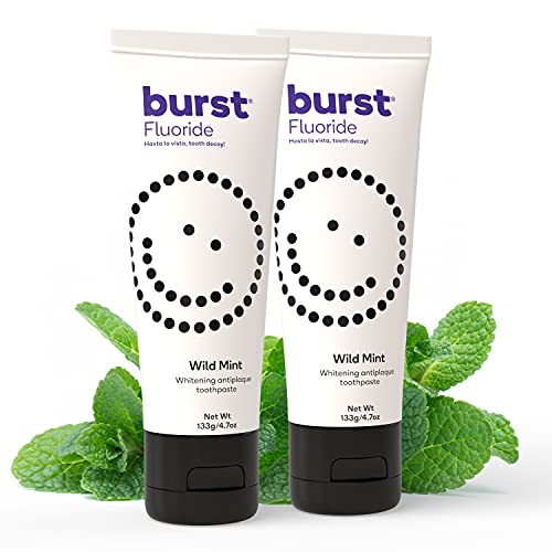 Image of BURST Whitening Toothpaste with Cavity Fighting and Stain Removal Fluoride (4.7oz /2 Pack) | for Sensitive Teeth | with Xylitol | Vegan, Gluten & SLS Free | Wild Mint | with Cavity Fighting and Stain Removal Fluoride | with Xylitol | Vegan, Gluten & SLS Free