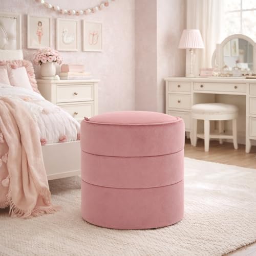 Image of HomePop 18 inch Storage Round Ottoman - Blush Pink Velvet