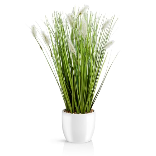 PASCH® Kunstgras in weißem Keramiktopf (42cm): Gräser künstlich | Künstliches Gras | Kunstpflanze Gras | Dekogras | Kunstpflanzen wie echt | Künstliche Pflanzen im Topf