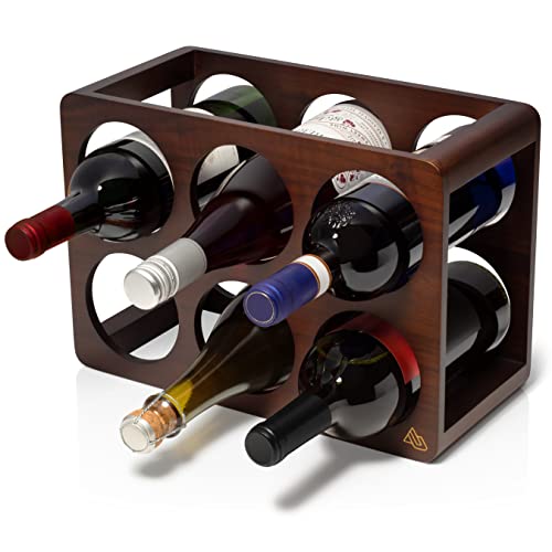 Aurum Wine Rack – 6 Bottle Wooden Wine Racks Countertop – Durable Black Walnut Wooden Wine Stand For Kitchen, Cellar, Office, Bar – Luxurious Wine Bottle Storage For Standard Bottles Holder Stand #TOP7