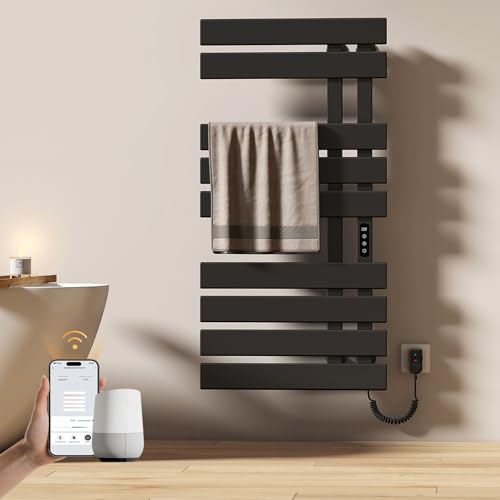 EMKE Elektrischer Badheizkörper Handtuchhalter 500 x 1000mm, WiFi Intelligenter Handtuchheizkörper Elektrisch, Handtuchtrockner Handtuchwärmer Elektrisch für Alexa und Google Home und APP Schwarz 320W