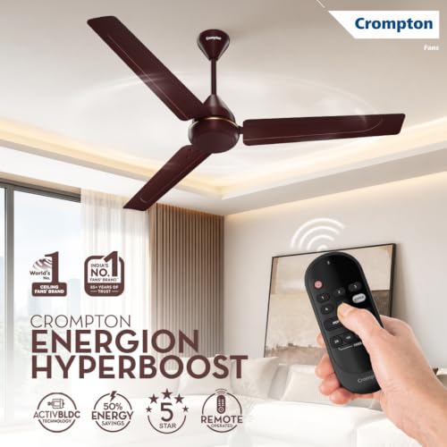 Image of Crompton Energion Hyperboost 1200mm BLDC Ceiling Fan | Point Anywhere Remote Control | BEE 5 Star Rated Energy Efficient | Superior Air Delivery | 3 Year Brand Warranty | Lustre Brown