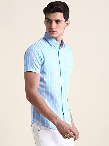 Image of Dennis Lingo Men's Cotton Striped Slim Fit Casual Shirt