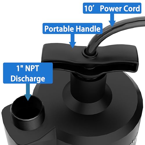 Image of Lanchez Sump Pump, 1 /2 HP 2450GPH Submersible Water Pump, Utility Pump Thermoplastic Portable Electric Transfer Pump for Hot Tub Swimming Pool Basement Garden Pond Tubs Draining with 10FT Cord
