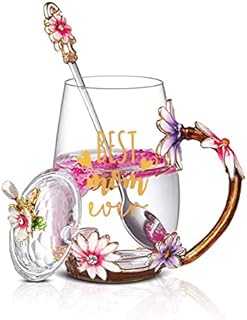 Luka Tech Mothers Day Gifts For Mom,Mom Gifts From Daughter Son,Daisy Flower Glass Tea Cups Best Mom Ever Gift, Birthday Gifts For Mum Grandma