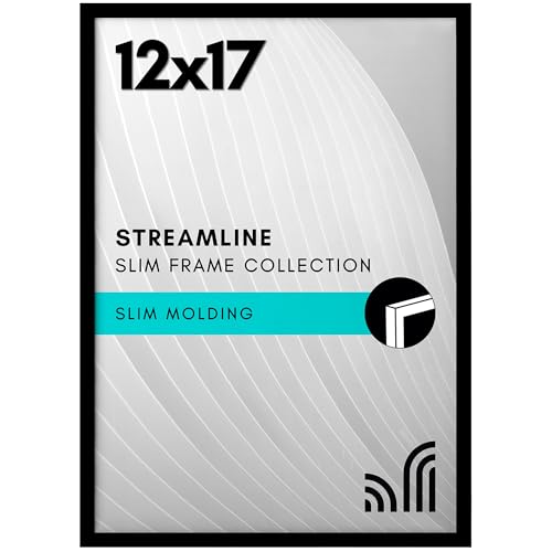 Americanflat 12x17 Picture Frame with Polished Plexiglass - Streamline Collection - Thin Border Picture Frame for Wall Display - Hanging Hardware Included - Black