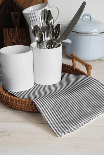 Image of Encasa XO Kitchen Towels Cotton Pack of 4 | 70x45 cm, Ticking Black - Dish Cloths | Highly Absorbent Cleaning & Wiping Cloths for Kitchen | Reusable Tea Towels