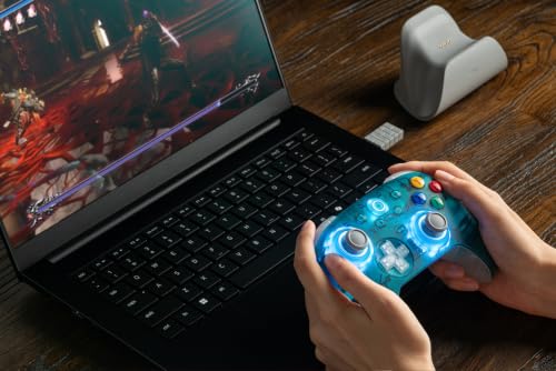 Image of 8BitDo Ultimate 2 Wireless Controller for Windows PC, Apple, Steam & Android, Gaming Controller with TMR Joysticks, Hall /Tactile Triggers, Motion Control, RGB Fire Ring, 1000Hz Polling Rate, Clear Blue