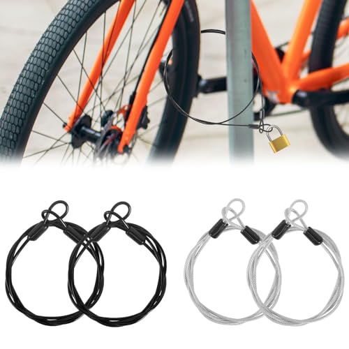 Safety Cable Lock, 4 Pieces Seel Cable Sheathed with Eyelets Anti-Theft Device, Stainless Steel Security Cable 1m for Bicycles Motorbikes Glass Doors Various Large Appliances (Black Silver)