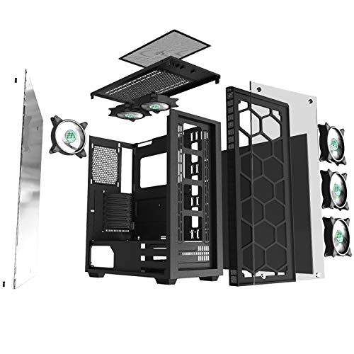 MUSETEX Phantom Black ATX Mid-Tower Chassis Gaming PC Case with USB3.0 and 6pcs 120mm ARGB Fans, 2 Tempered Glass Panels Gaming Style Windows Computer PC Case(903-S6)
