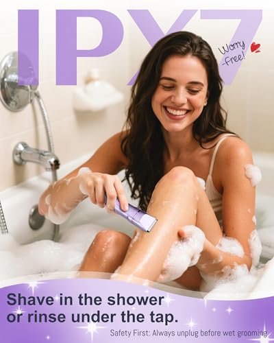 Image of Bikini Trimmer for Women, Electric Razor for Pubic Hair, Women's Foil Shaver,Rechargeable Shaver Removal with Snap-in Ceramic Blades,IP7X Washable Head,Wet and Dry Use,Purple