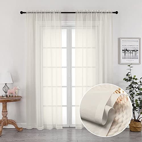 OVZME Ivory Sheer Curtains 42x72 for Kitchen & Living Room
