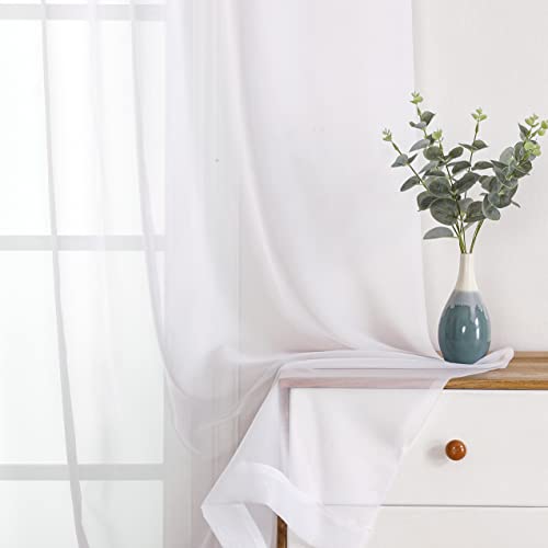 Simplebrand White Sheer Curtains 84 Inches Length 2 Panels Set, Sheer White Curtains Light Filtering Rod Pocket Window Sheer Curtain Panels, Elegant Curtains & Drapes For Bedroom(White, 42" W X 84" L) #TOP4